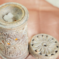 Gulzar White Flower Hand-carved Soapstone Burner Diffuser