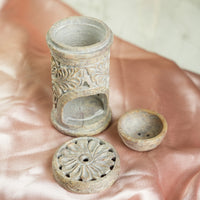 Gulzar White Flower Hand-carved Soapstone Burner Diffuser