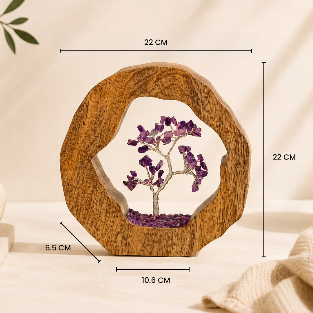 Amethyst Crystal Tree with Wooden Ring – Spiritual Home Decor