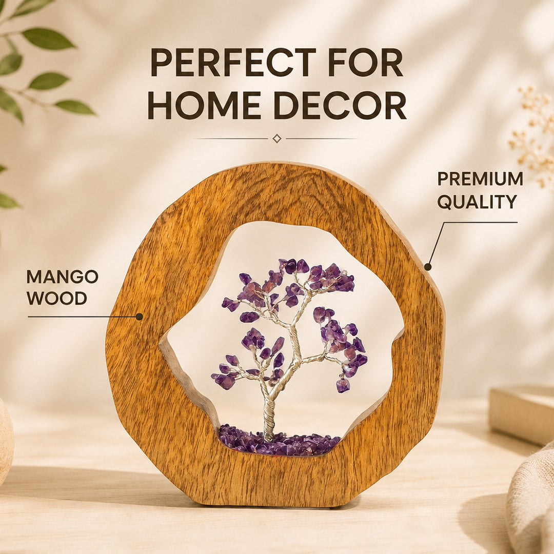 Amethyst Crystal Tree with Wooden Ring – Spiritual Home Decor