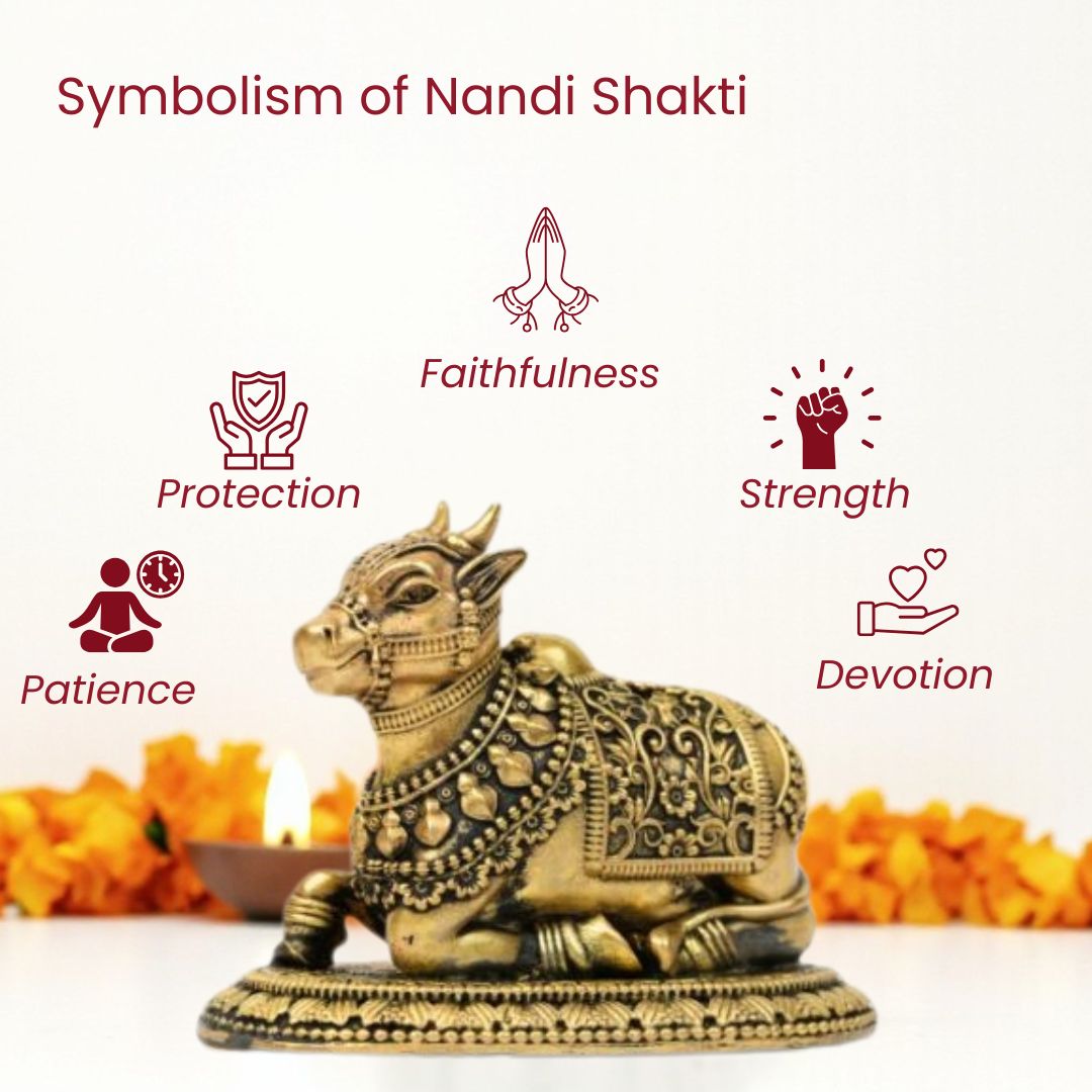 Handcrafted Brass Nandi Idol for Car Dashboard