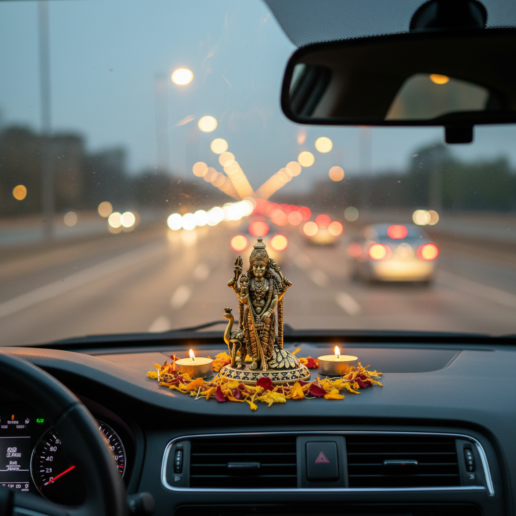 Brass Shaktidhara Kartikeya Idol – for Car Dashboard