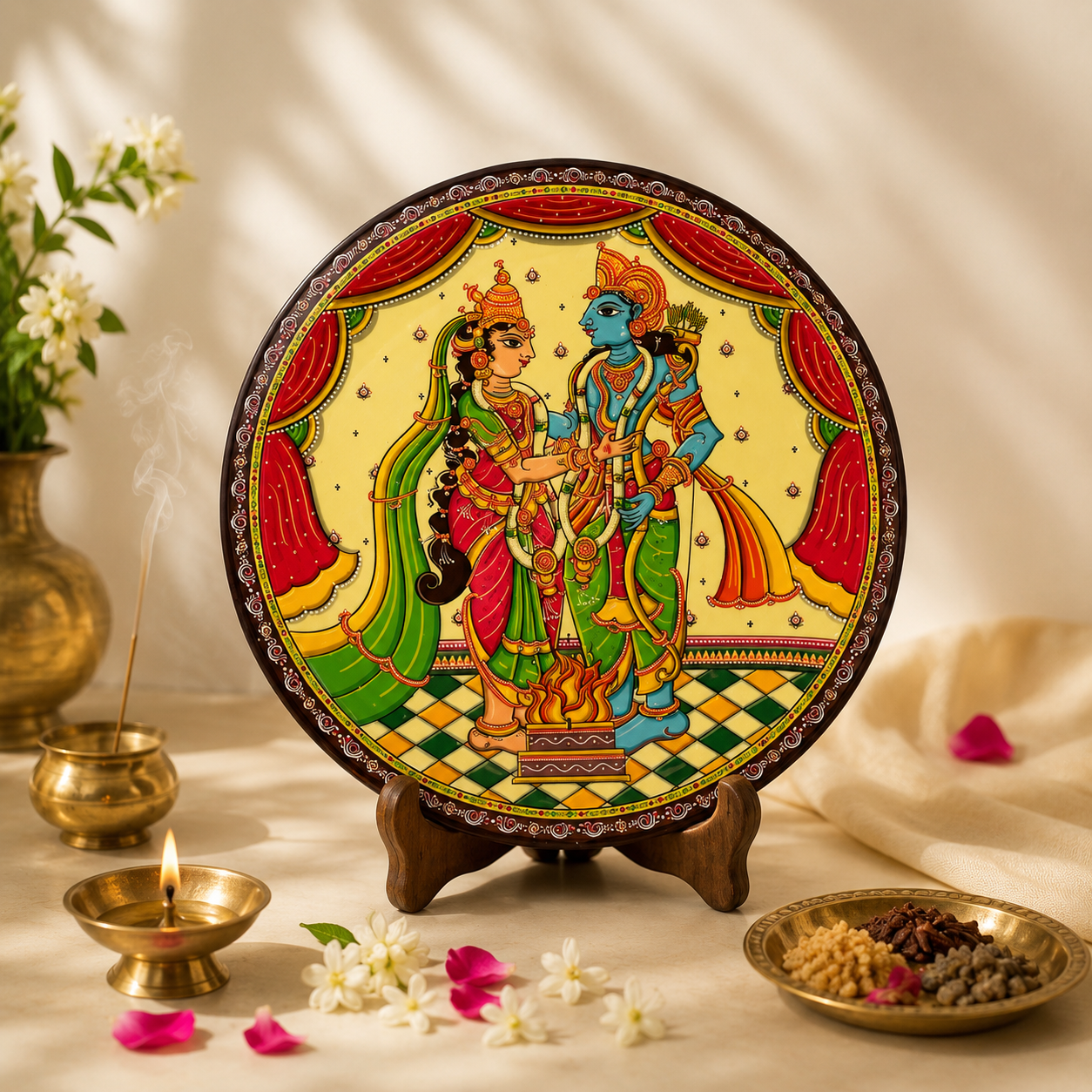 Siyaram Pattachitra Art Table Top & Wall Plate – 8 Inch with Stand
