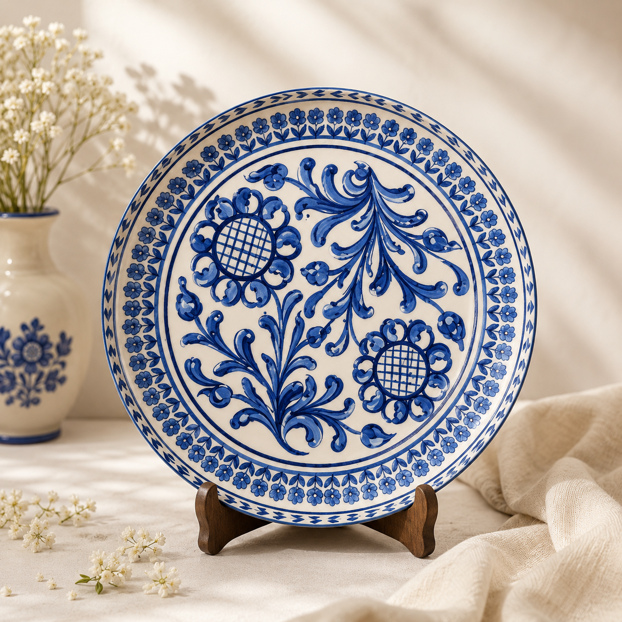 Holland Delft Art Decorative Table Top & Wall Plate – 8 Inch with Stand