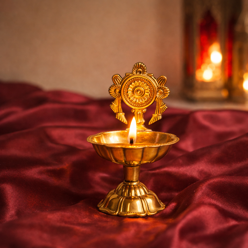 Brass Shankh & Chakra Jyoti Diya-Set of 2