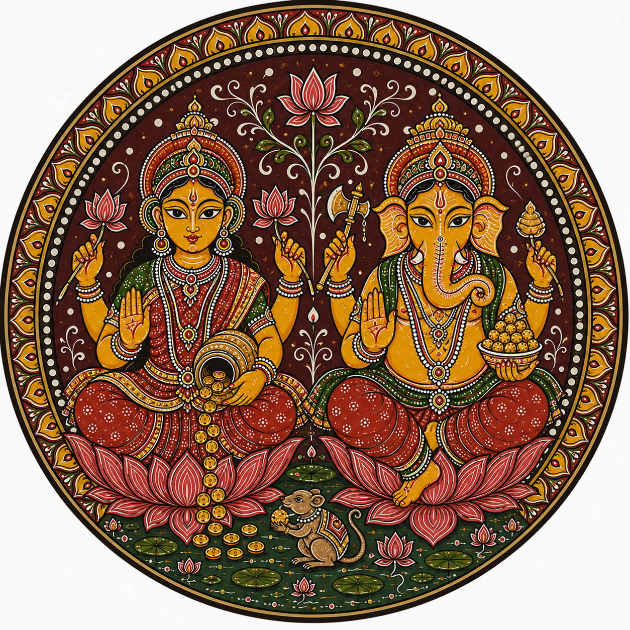 Shree Laxmi Ganesh  – Bengal Art Inspired 8 Inch Table Top Wall Plate with Stand