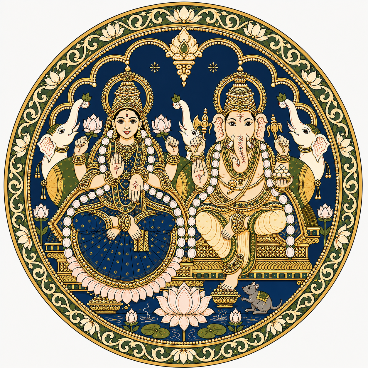 Shree Laxmi Ganesh – Tanjore Art Inspired 8 Inch Table Top Wall Plate with Stand