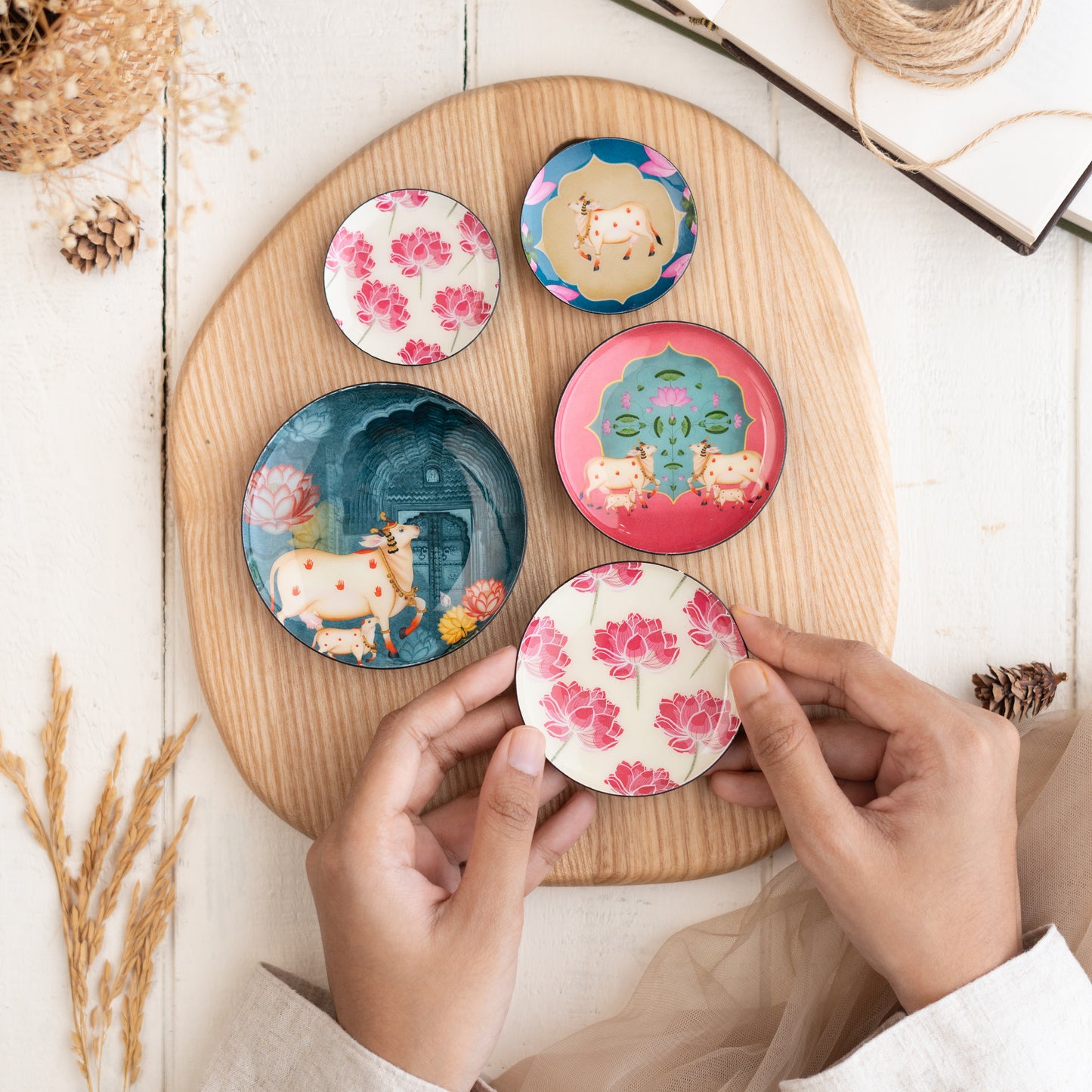Pastel Pichwai Fridge Magnets- Set of 5