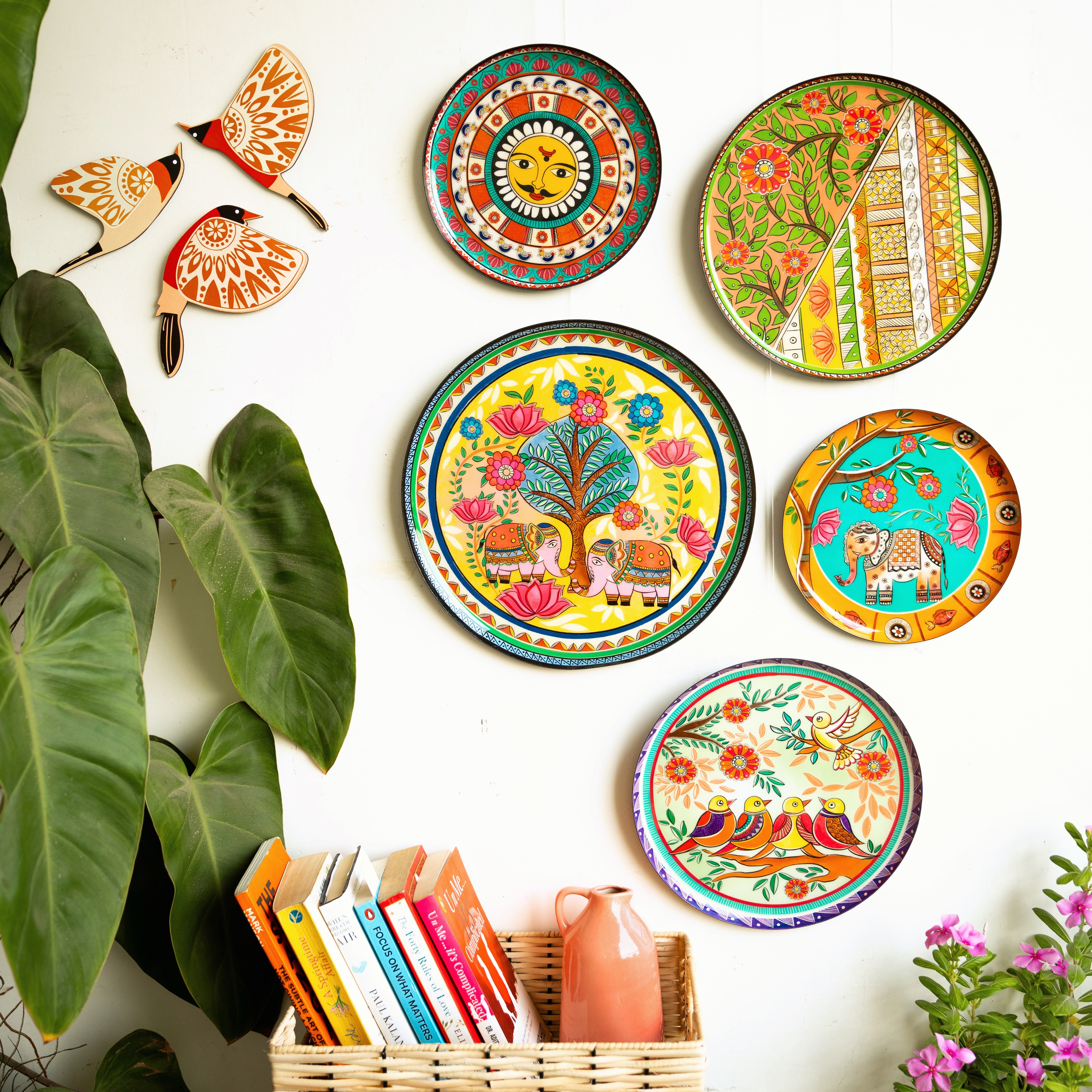 Mithila Madhubani Wall Plates - Set of 5