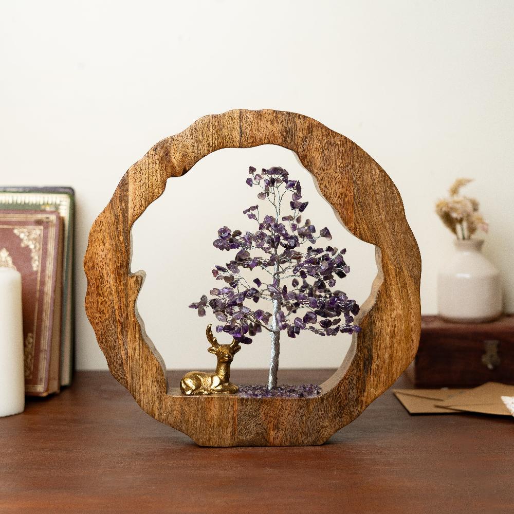 Amethyst Crystal Tree with Reindeer