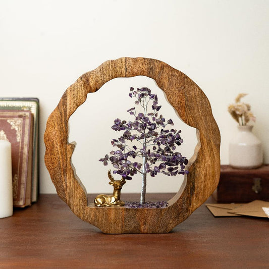 Amethyst Crystal Tree with Reindeer