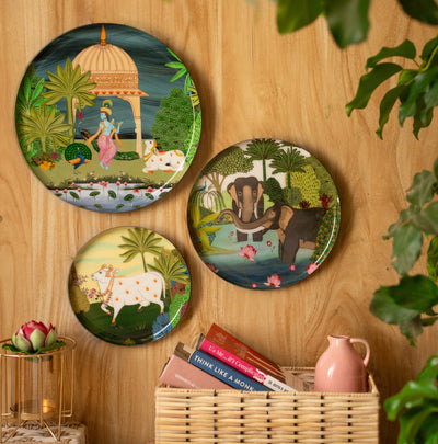Dwarka Pichwai Wall Plates- Set of 3