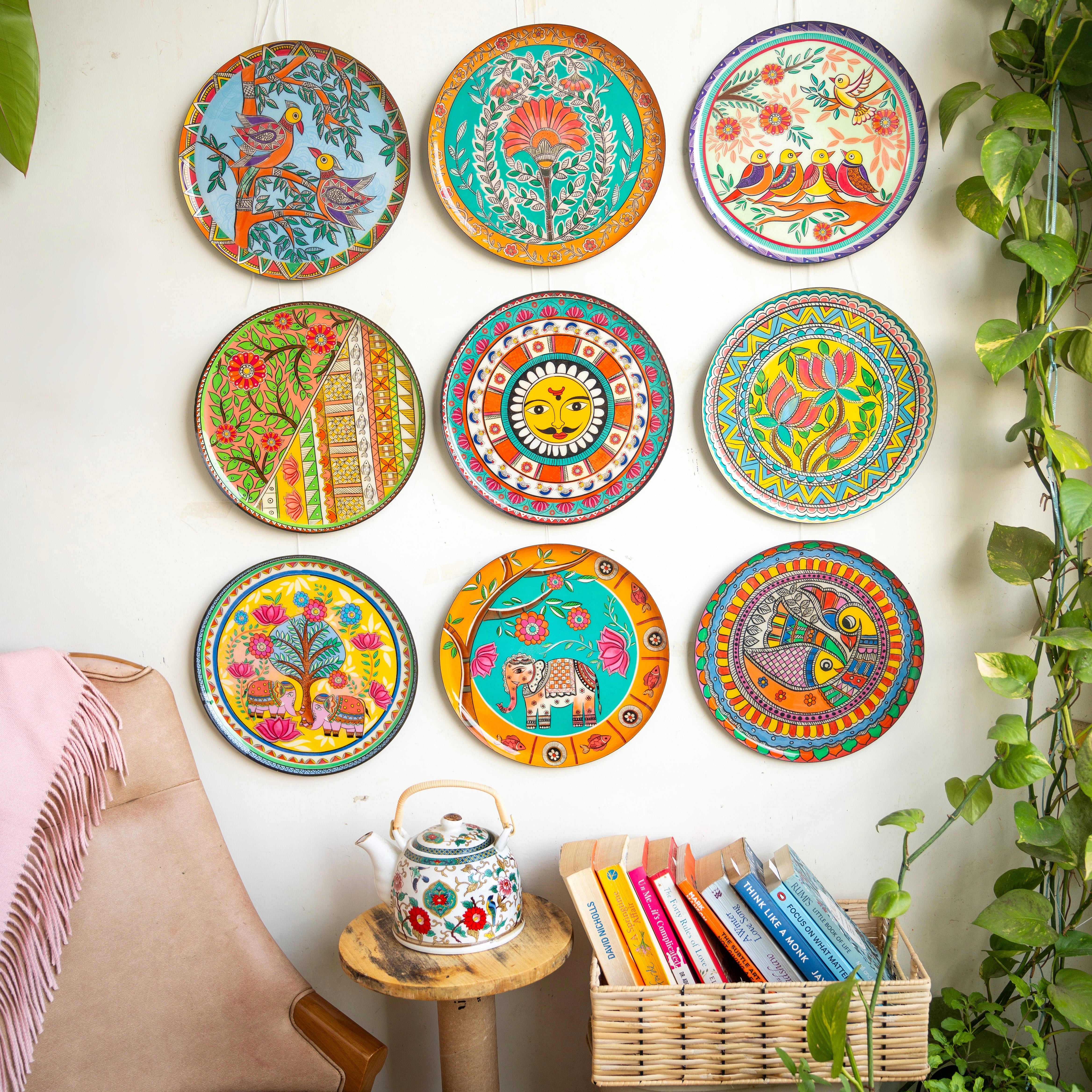 Madhubani Wall Plates - Set of 9