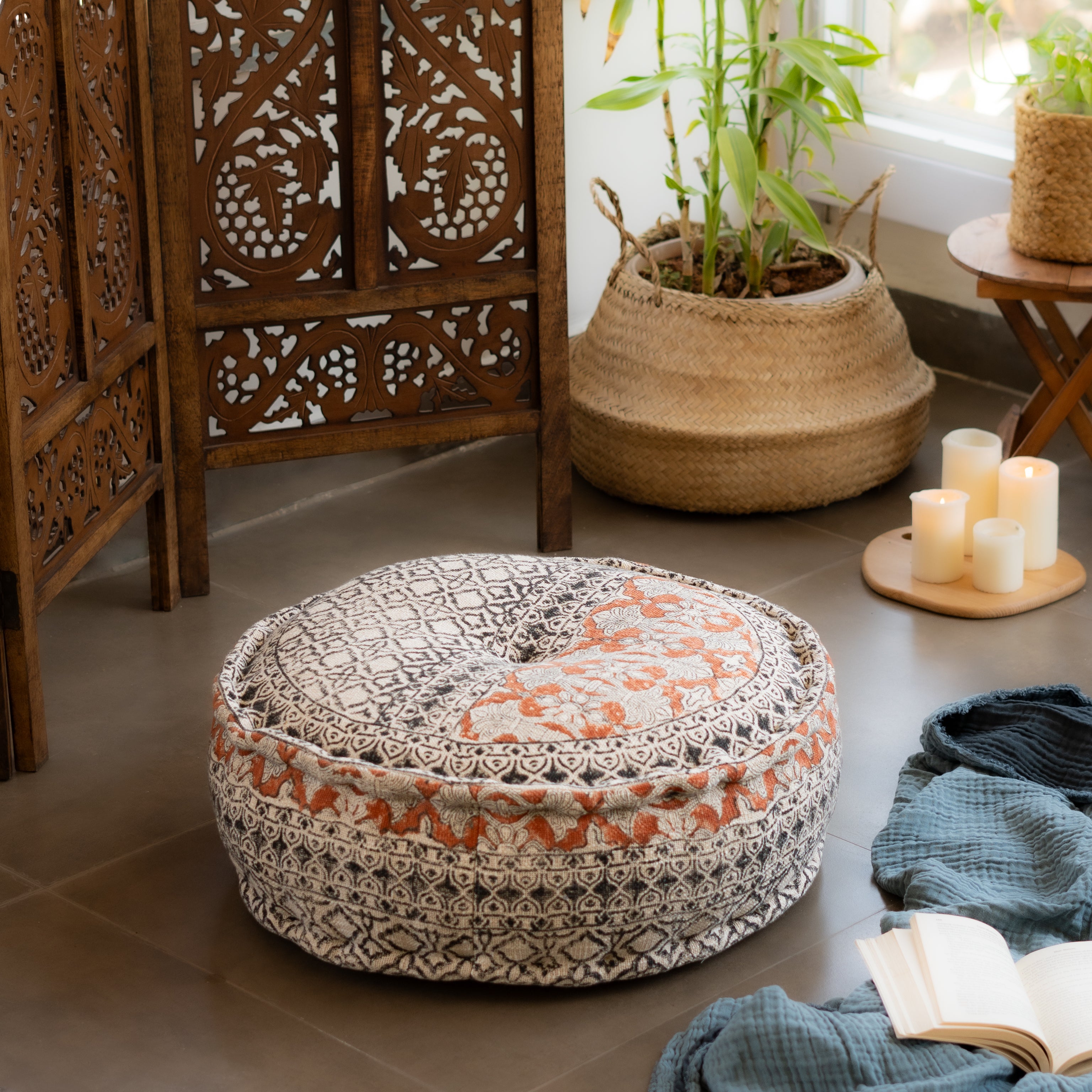 Hand Block Print Round Floor Cushions
