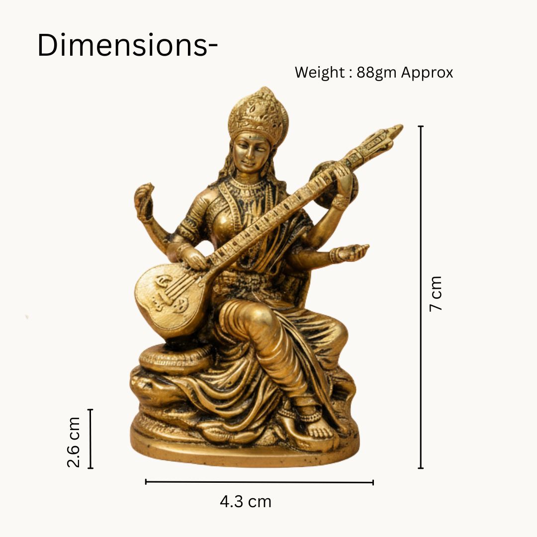 Handcrafted Brass Maa Saraswati Idol for Car Dashboard