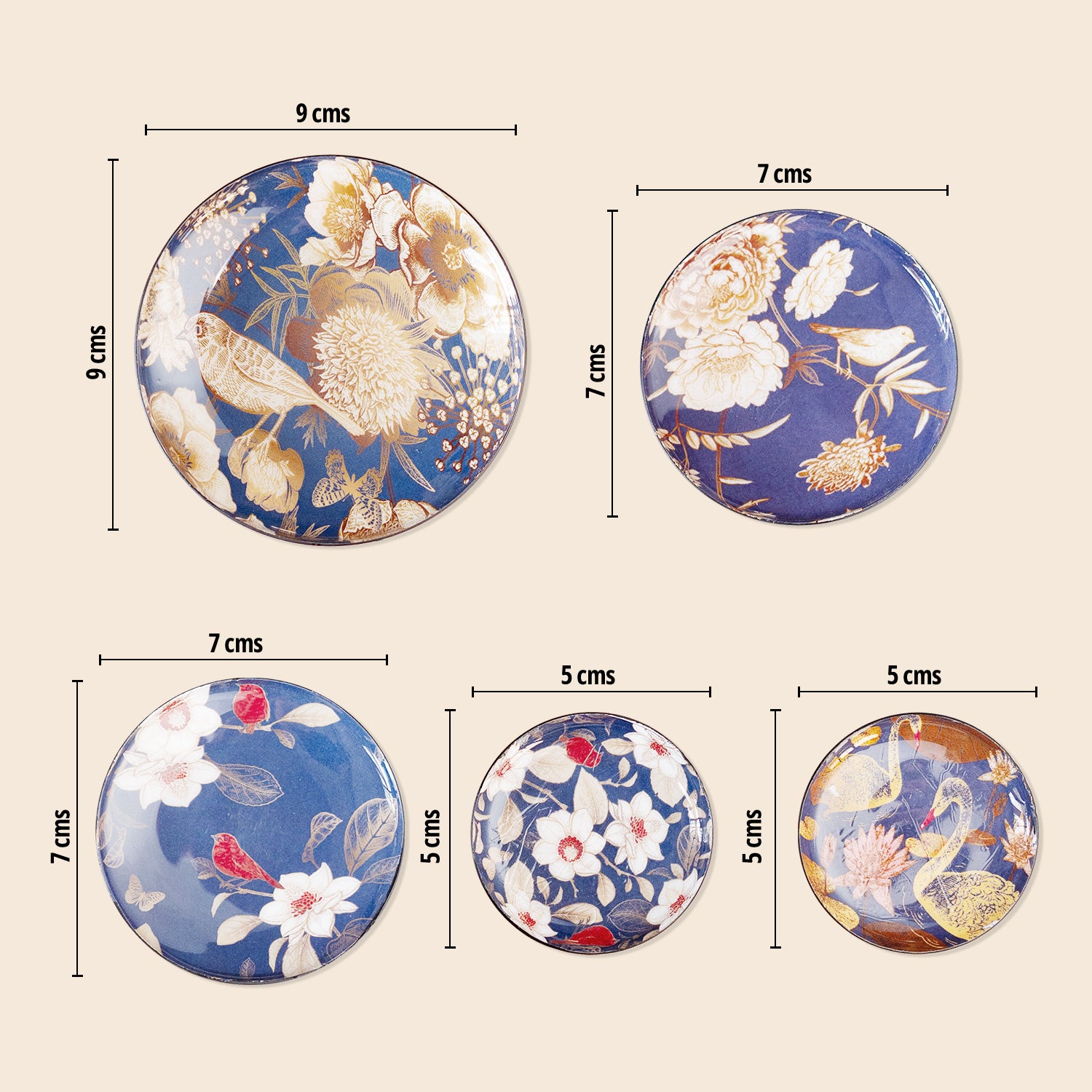 Oriental Blooms Fridge Magnets- Set of 5