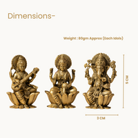 Ganesha, Lakshmi & Saraswati-Trimurti Brass Idol Set of 3