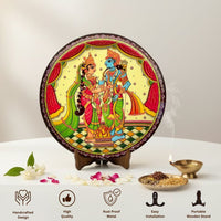 Sita-Ram Wedding Diwali Pattachitra Wall plate with Wooden Stand - 12 inches