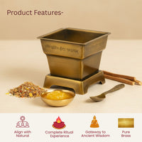 Brass Hawan Kund  with Spoon for Vedic Rituals at Home