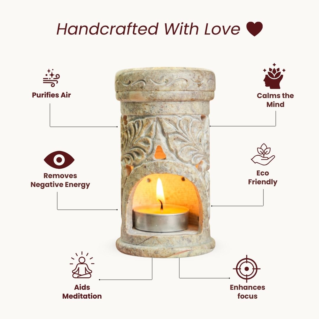 Gulzar White Flower Hand-carved Soapstone Burner Diffuser