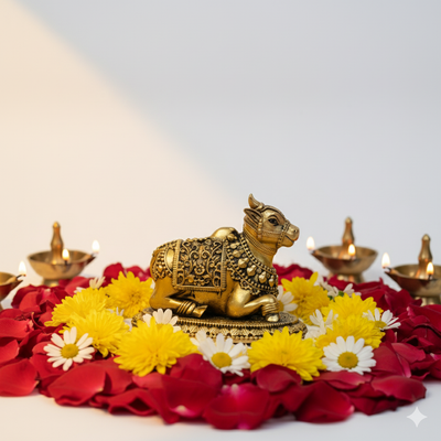 Handcrafted Brass Nandi Idol for Car Dashboard