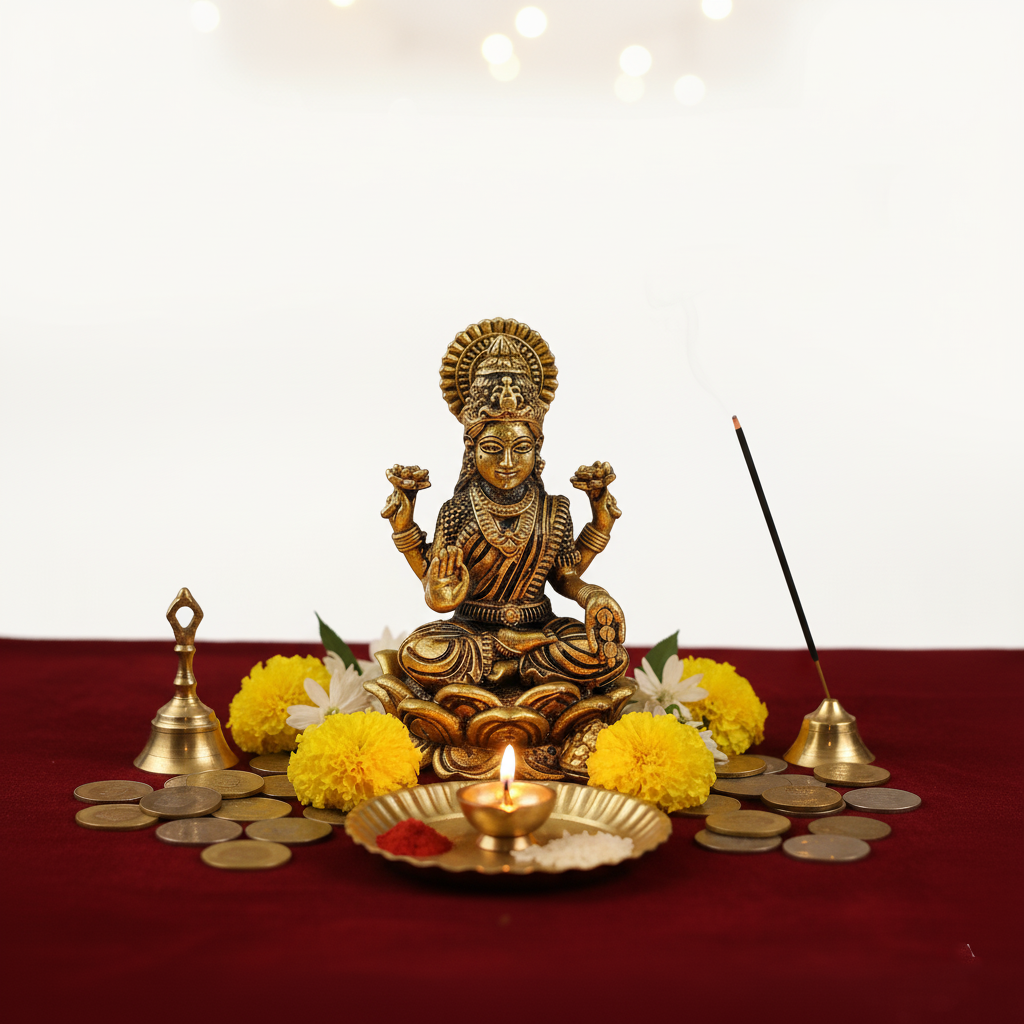 Brass Padma Lakshmi Idol on Lotus Base