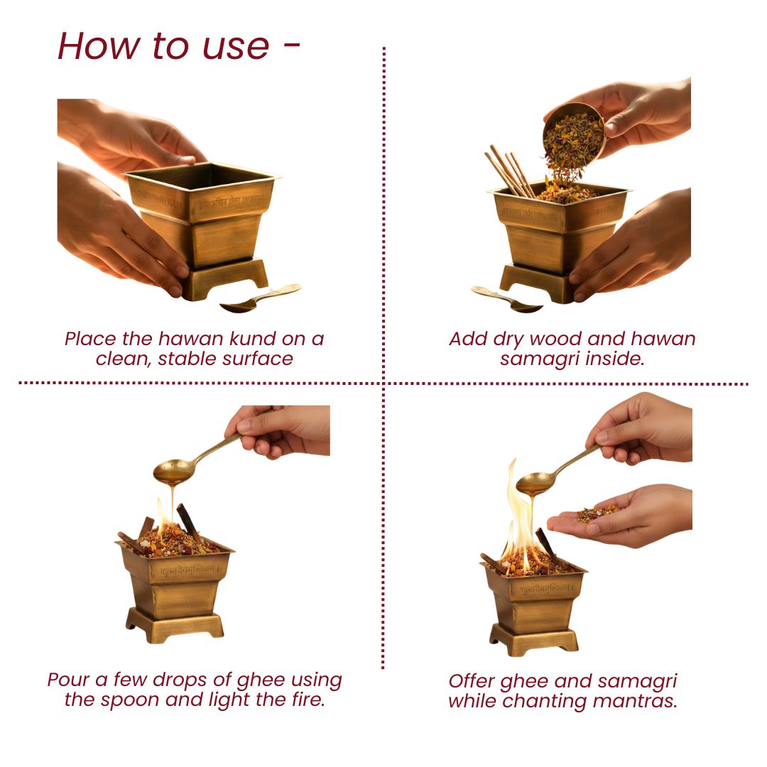 Brass Hawan Kund  with Spoon for Vedic Rituals at Home