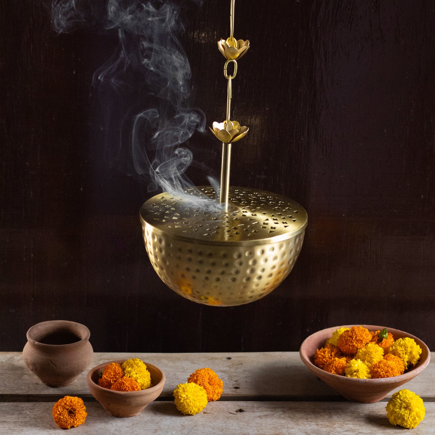 Ritualistic Brass Plated Hanging Loban | Dhoop Dani | Dhuni