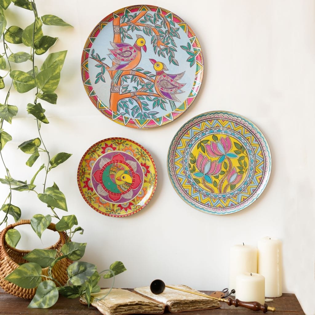 Madhubani Folk Art Wall Plates – Set of 3