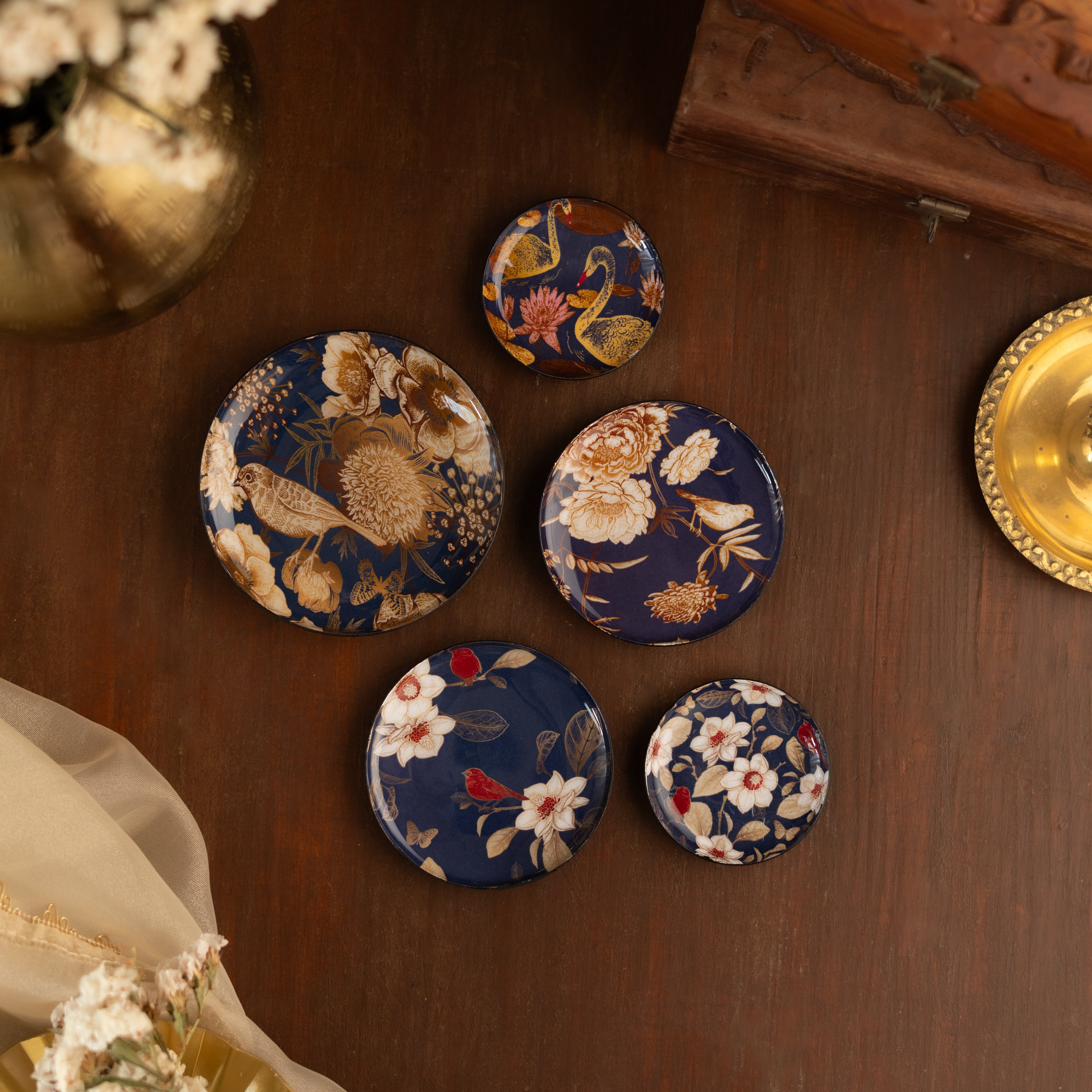 Oriental Blooms Fridge Magnets- Set of 5