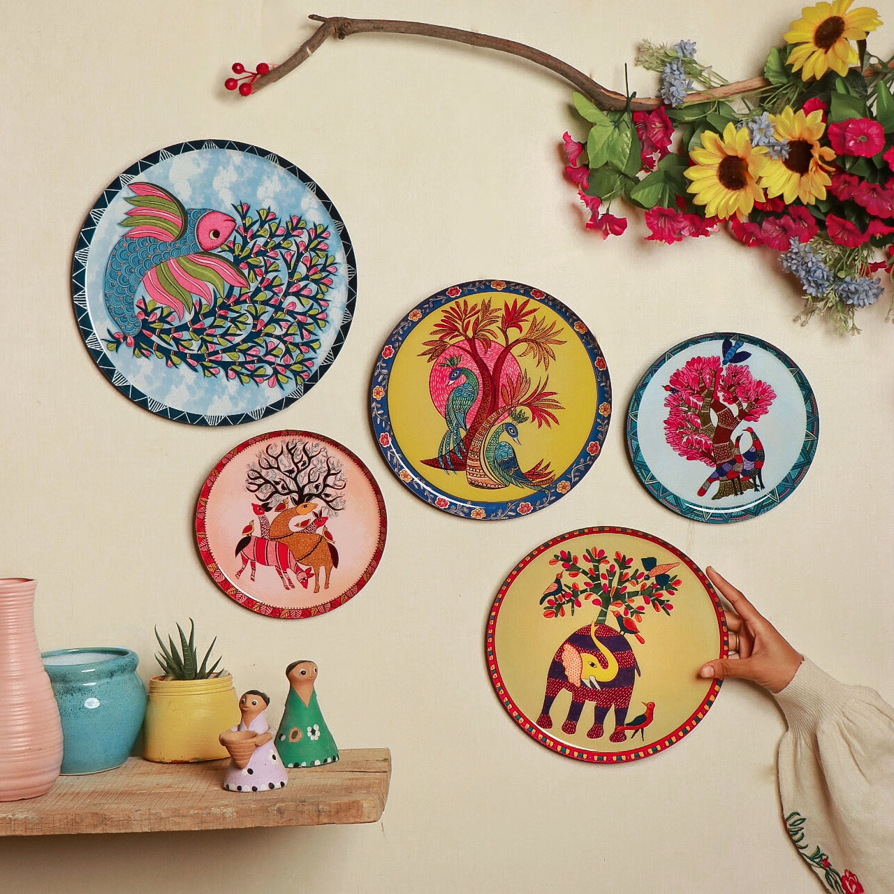 Gondh Art Wall Plates - Set of 5