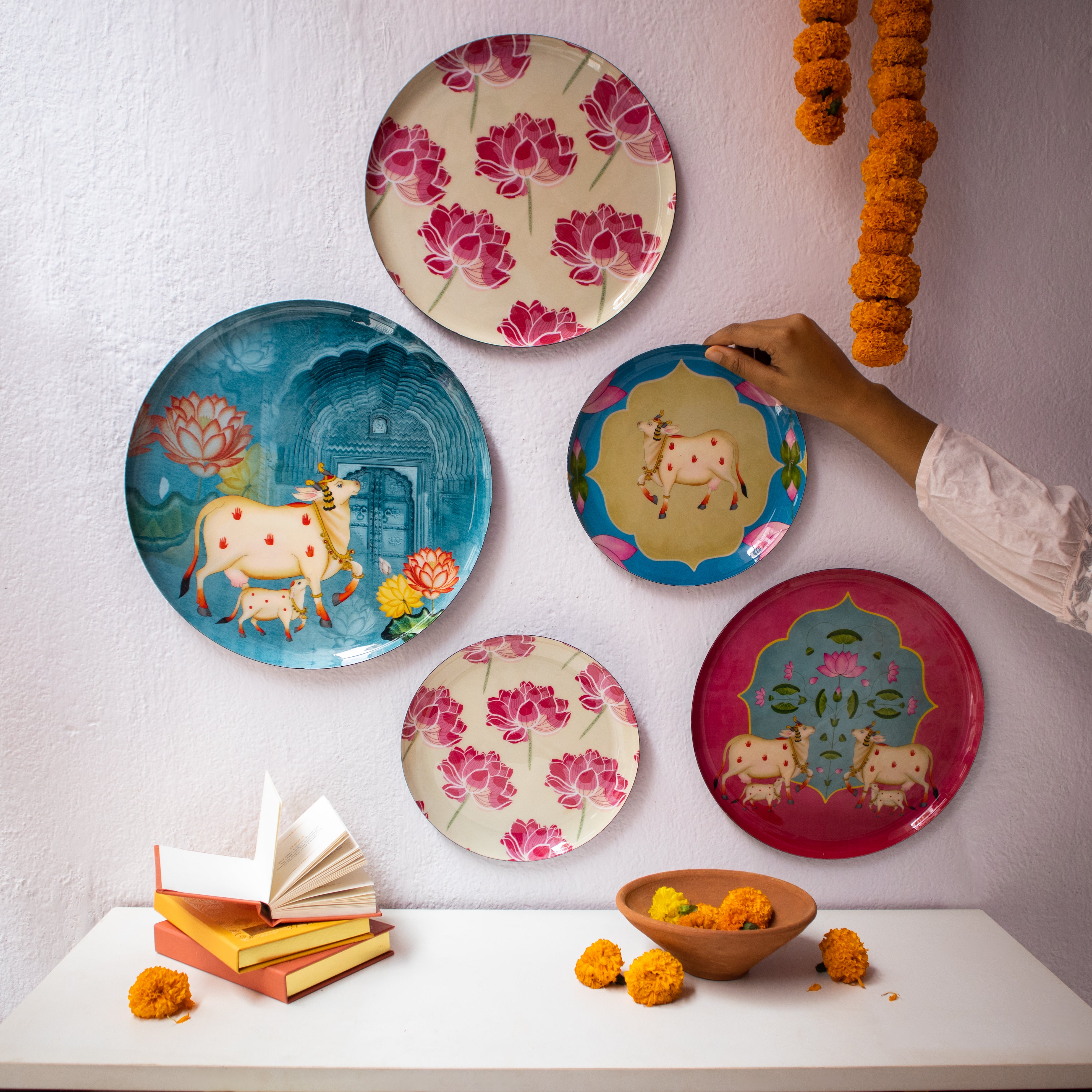 Pastel Pichwai Wall Plates- Set of 5