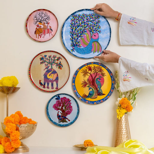 Gondh Art Wall Plates - Set of 5