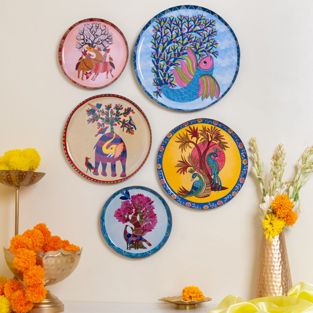 Gondh Art Wall Plates - Set of 5