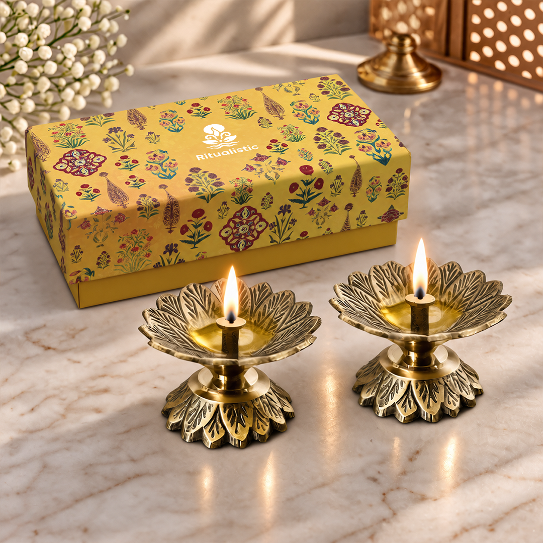 Brass Padma Jyoti Diya-Set of 2 in a Gift Box