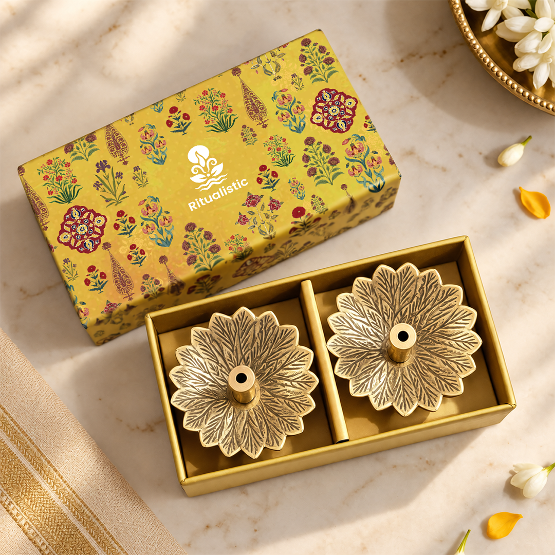Brass Padma Jyoti Diya-Set of 2 in a Gift Box