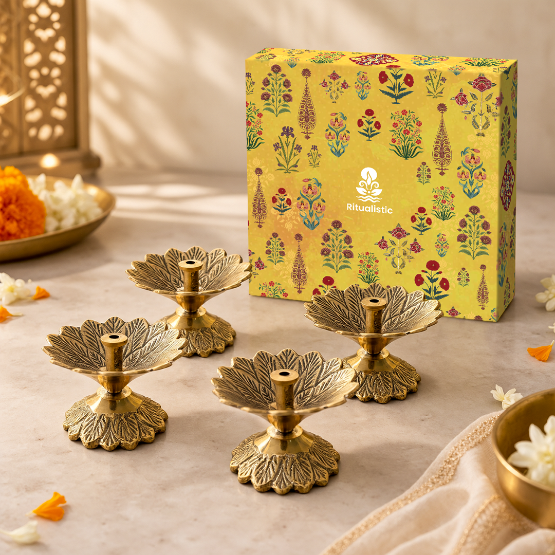 Brass Padma Jyoti Diya-Set of 4 in a Gift Box