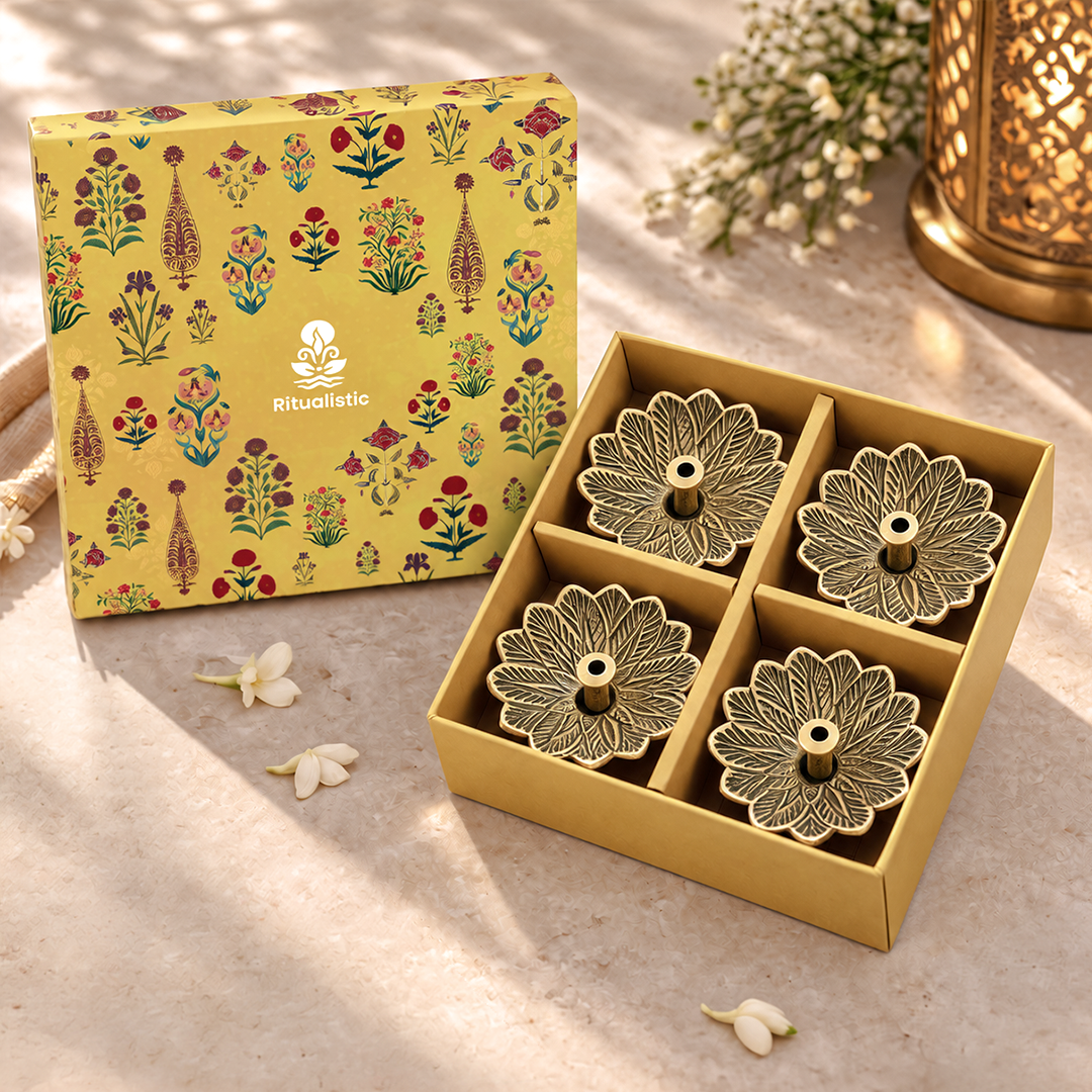 Brass Padma Jyoti Diya-Set of 4 in a Gift Box