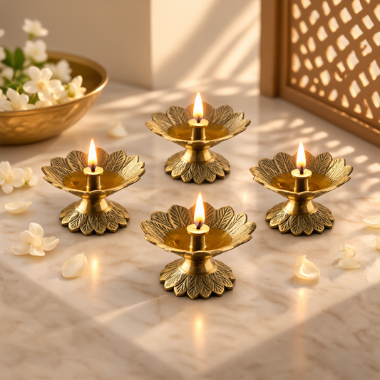 Brass Padma Jyoti Diya-Set of 4 in a Gift Box