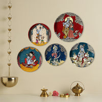 Krishna Kathayein in Kalamkari - Set of 5 Wall Plates