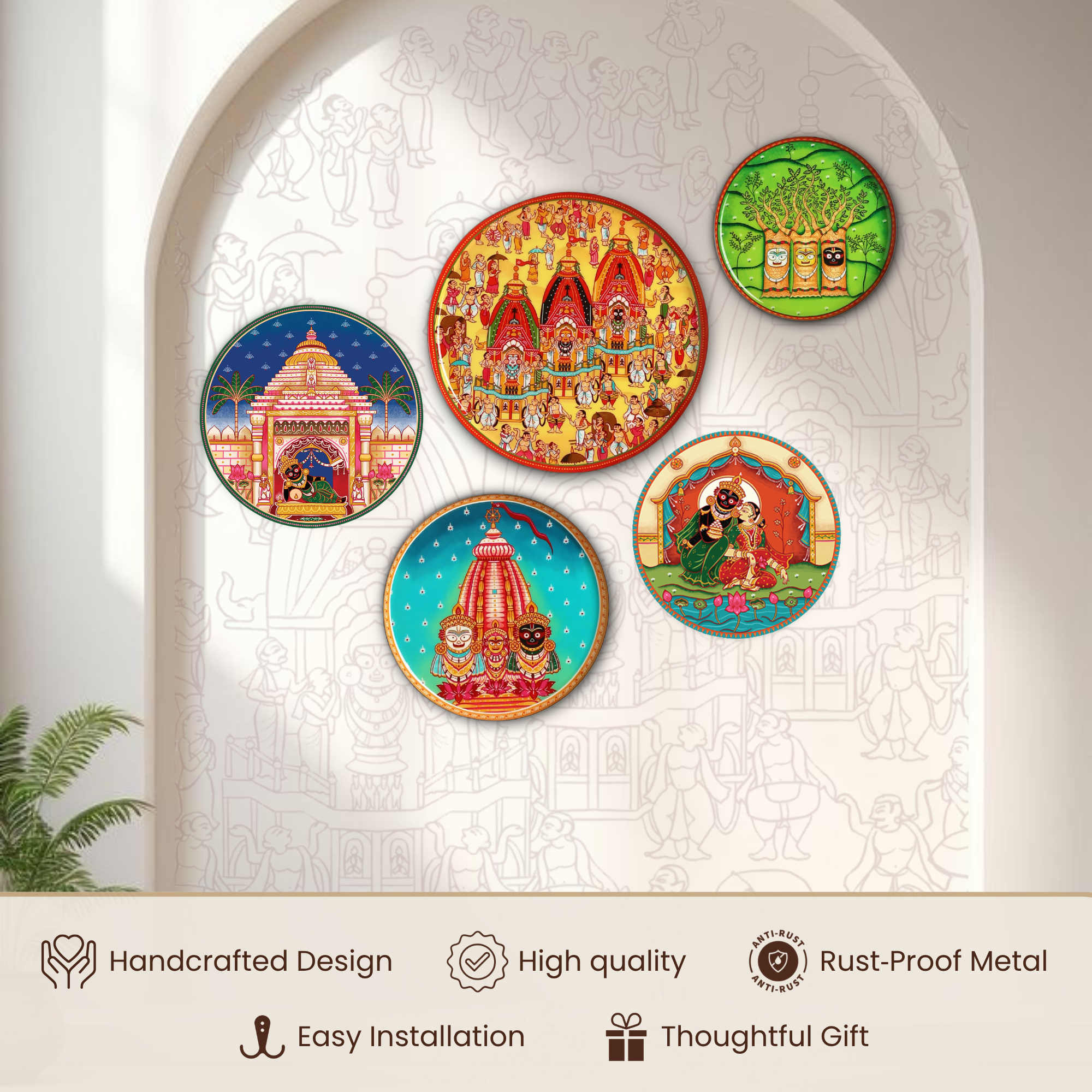 Lord Jagannath Rath Yatra Wall Plates-Set of 5