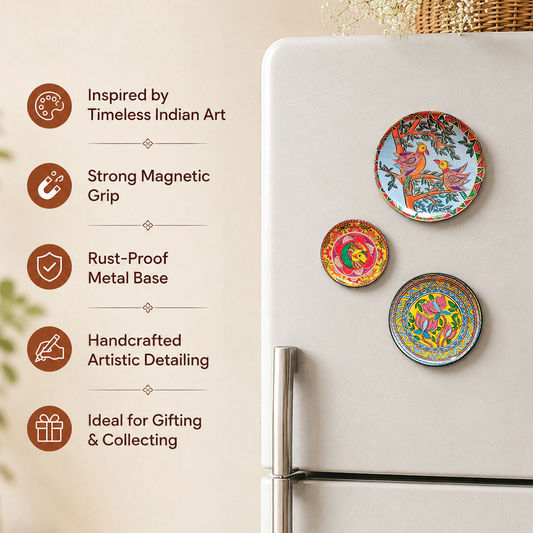 Madhubani Fridge Magnet Set of 3 comes in a Gift Box