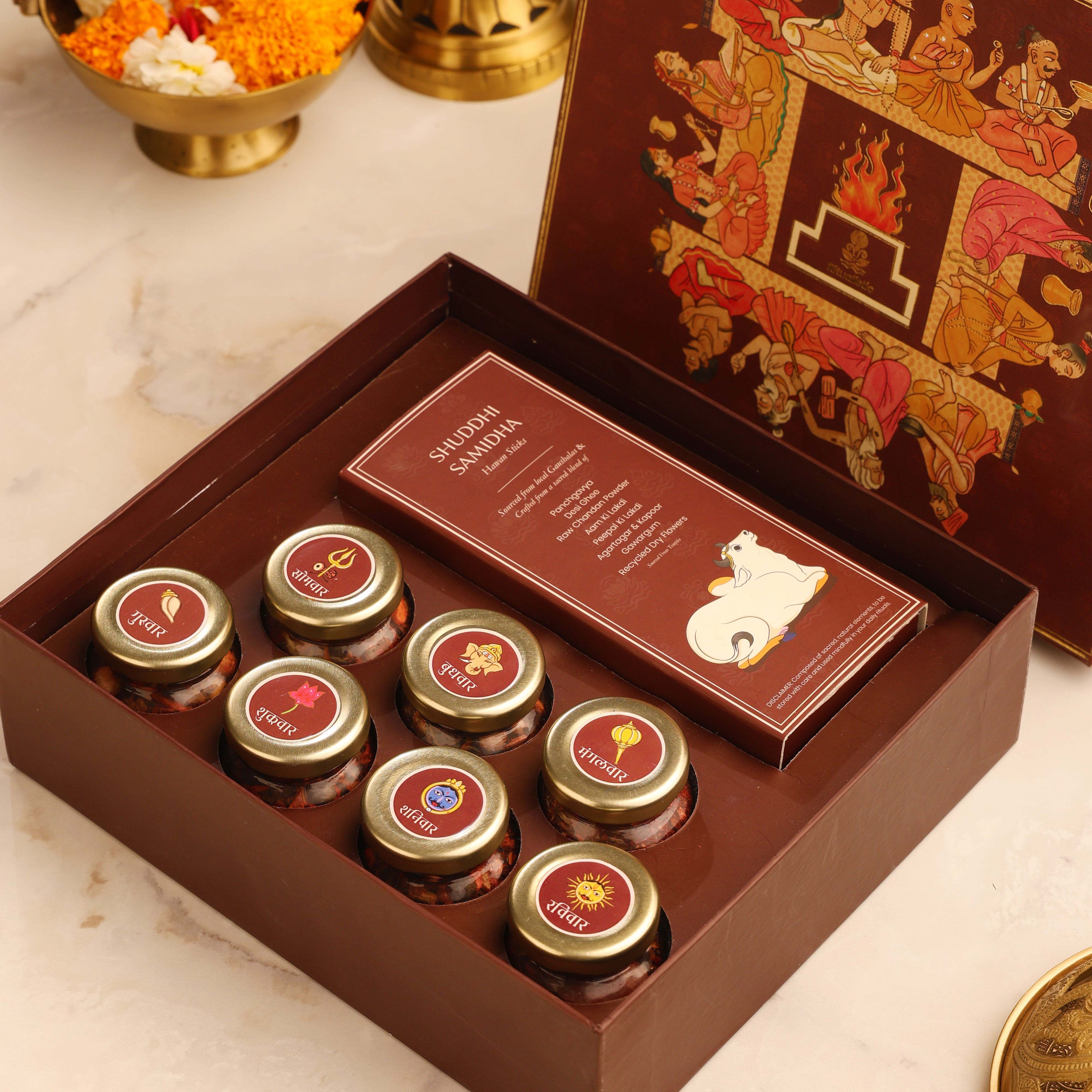 Hawan Samagri 8-in-1 Monthly Ritual Box – 7 Days of Devotion & Divine Energy with Organic Samidha Sticks (20gms each)