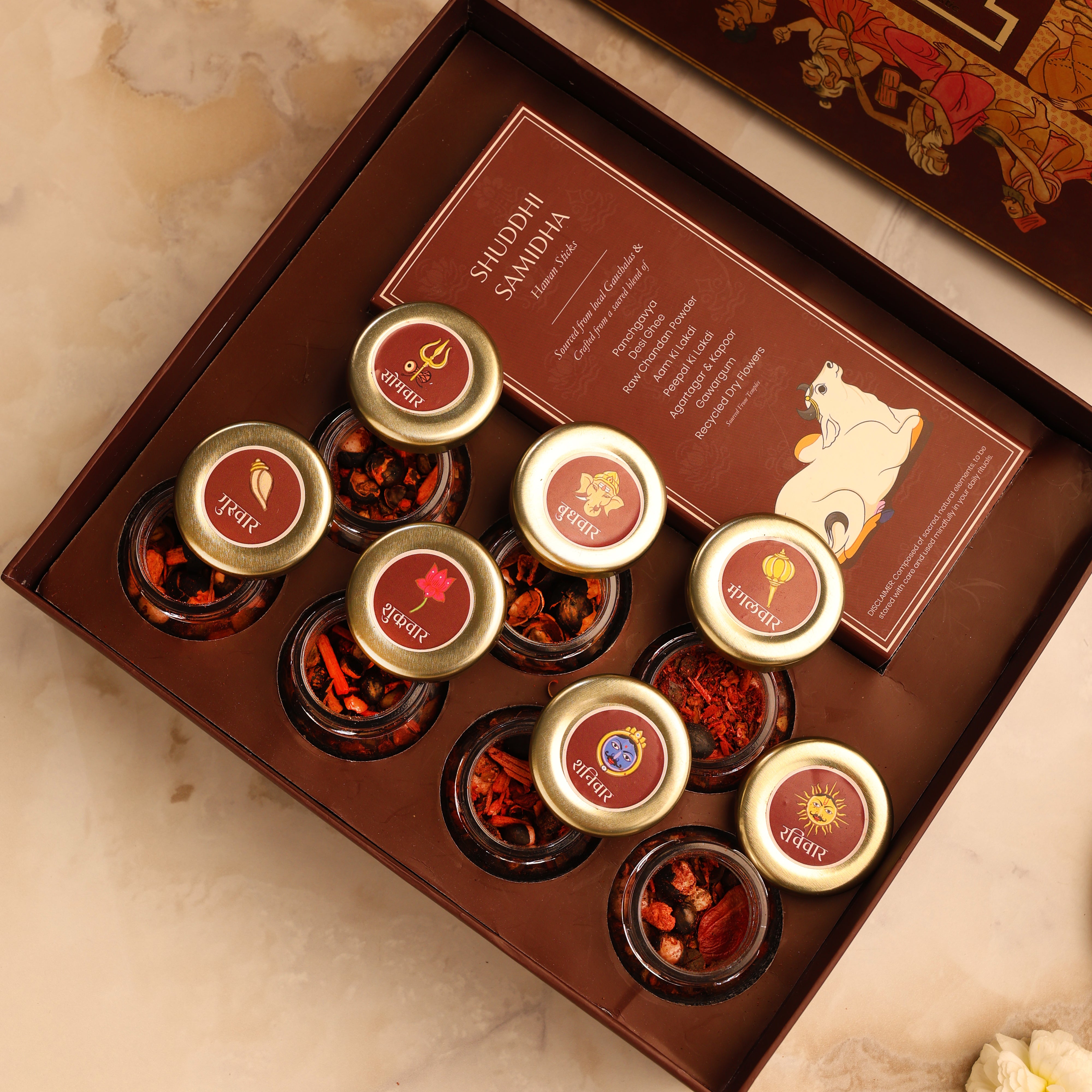 Hawan Samagri 8-in-1 Monthly Ritual Box – 7 Days of Devotion & Divine Energy with Organic Samidha Sticks (20gms each)
