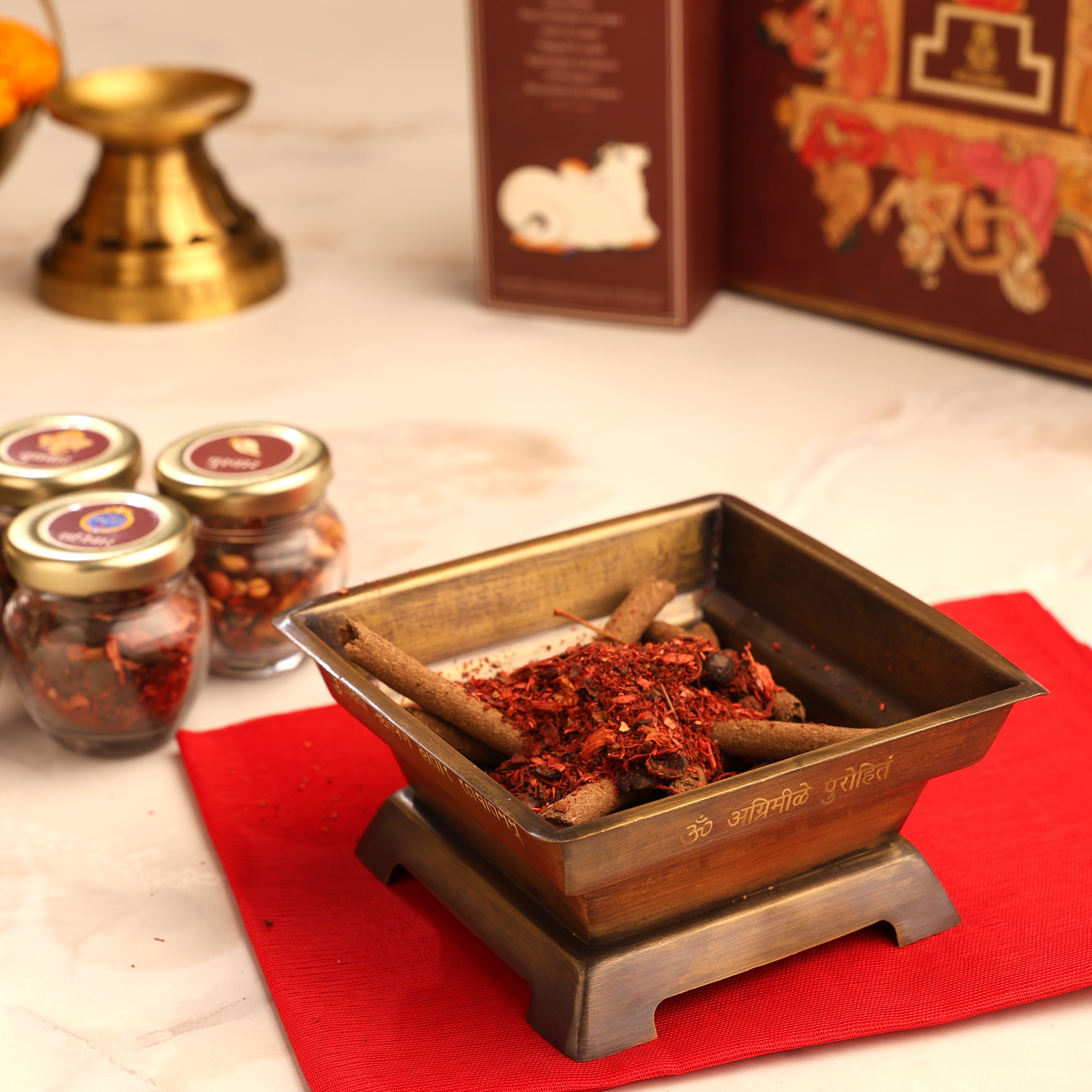 Handcrafted Brass Hawan kund with spoon for Daily Pooja Home Ritual (Large - 260 gms approx)
