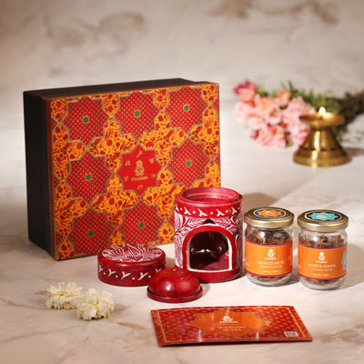 Sugandh-Sutra 3-in-1 Bakhoor Fragrance Kit - Lotus Handcarved Soapstone Burner with 2 Unique Fragrances (45 gm each)