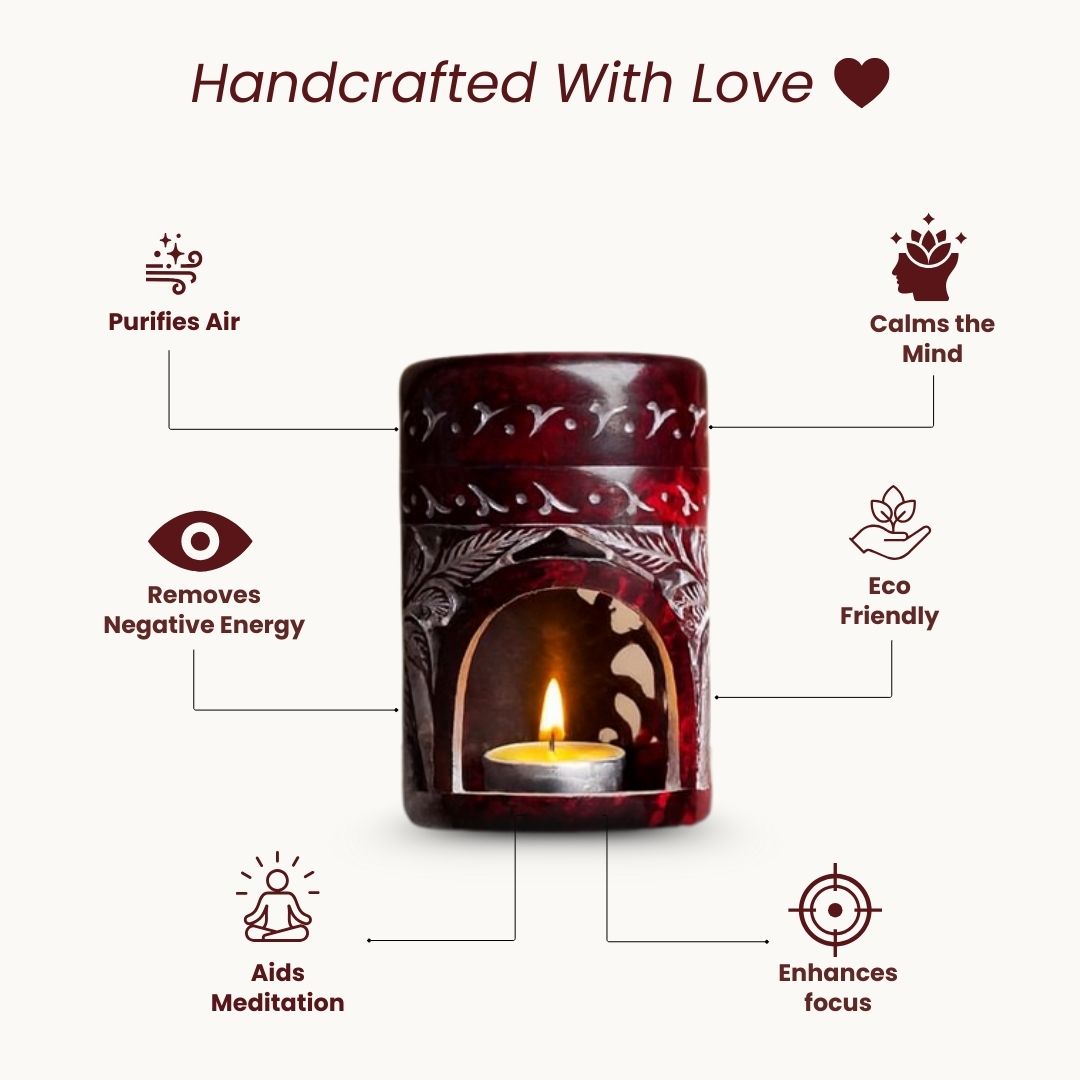 Neerja Maroon Hand Carved Lotus Soapstone Burner Diffuser