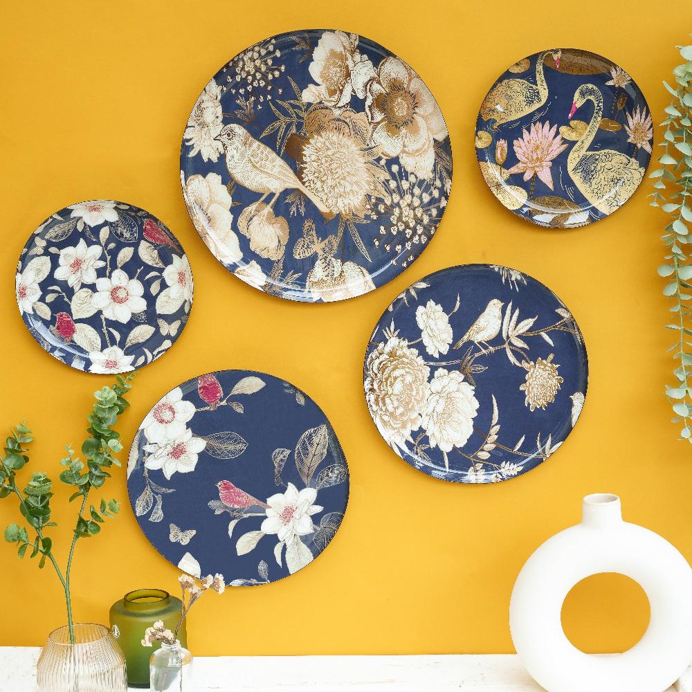 Oriental Blooms Wall Plates- Set of 5