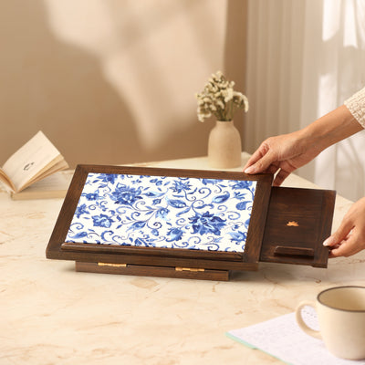 Floral Blossom  Wooden Laptop Stand with Mobile Phone Tray