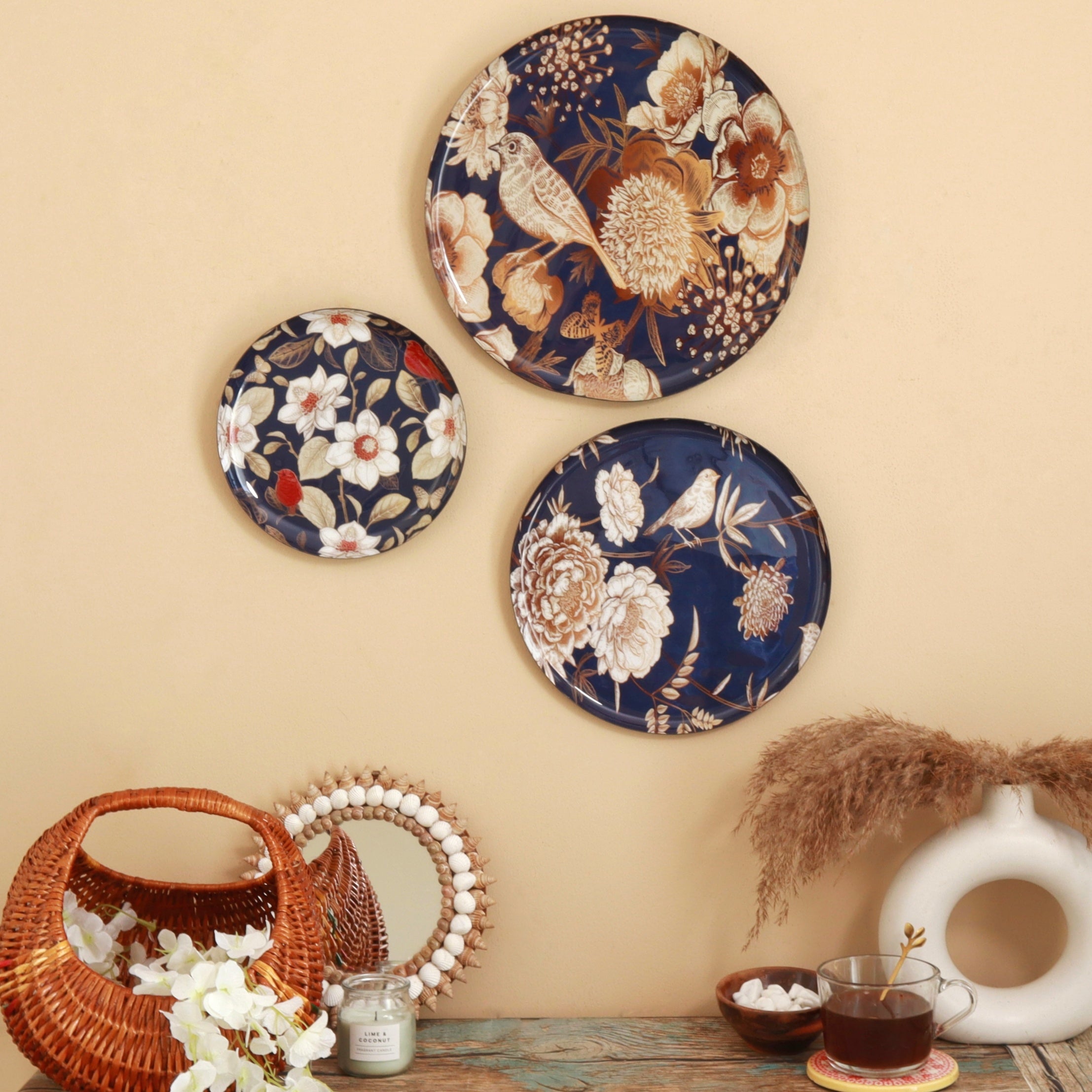 Oriental Blooms Wall Plates- Set of 3